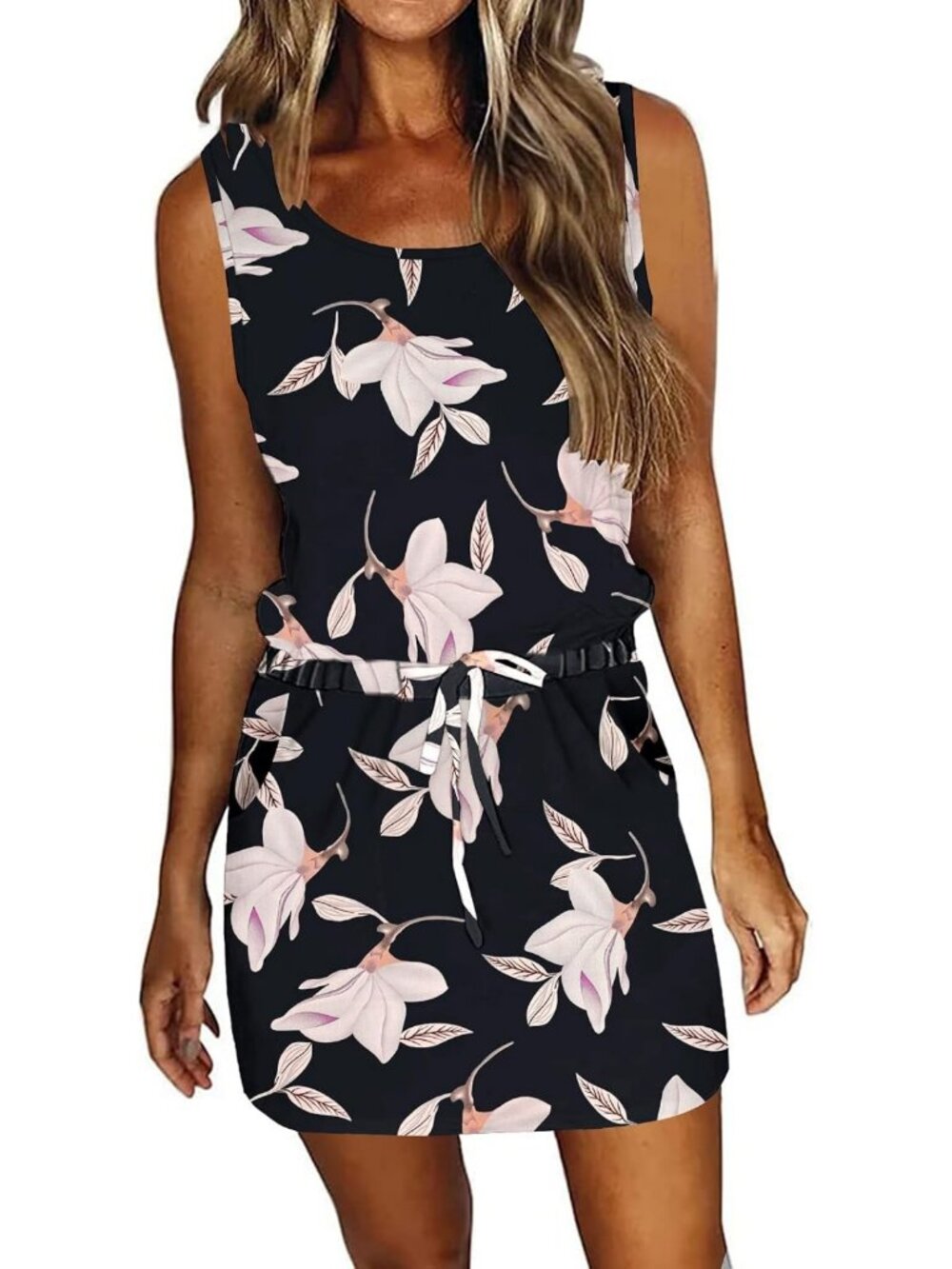 Casual Sleeveless Mini Sundress for Women - Summer Dress with Drawstring Waist